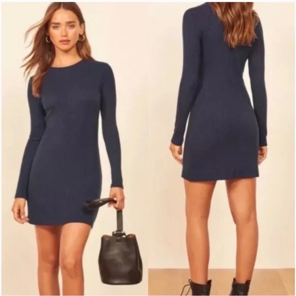 Reformation Navy Ribbed Mini Dress. Size XS
